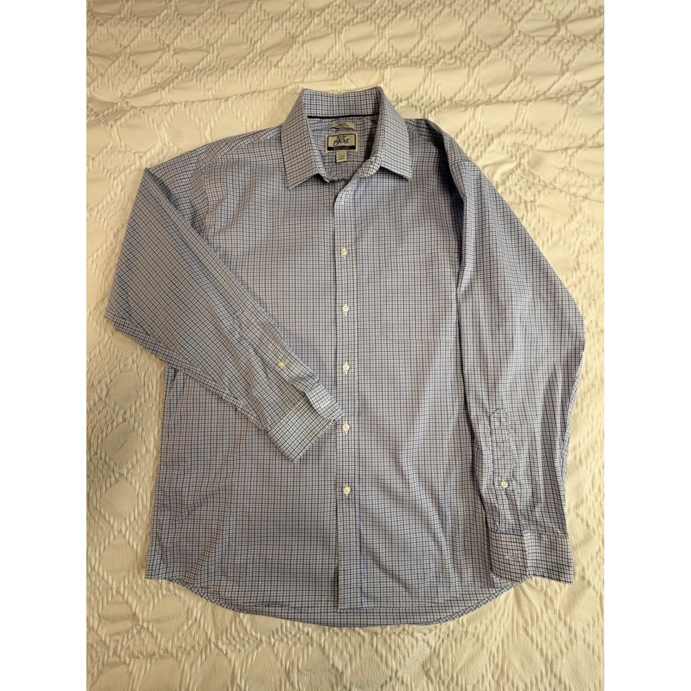 Jos A Bank 1905 Tailored Fit Dress Shirt Mens 16.5 34 Blue Check brrr Comfort